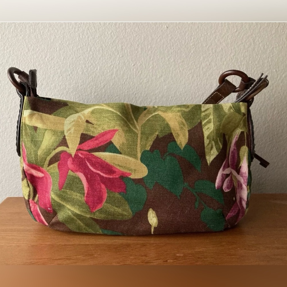 Vintage Fossil Women's Floral Canvas leather strap Original purse bag